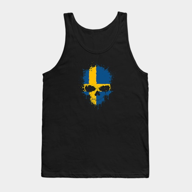 Chaotic Swedish Flag Splatter Skull Tank Top by jeffbartels